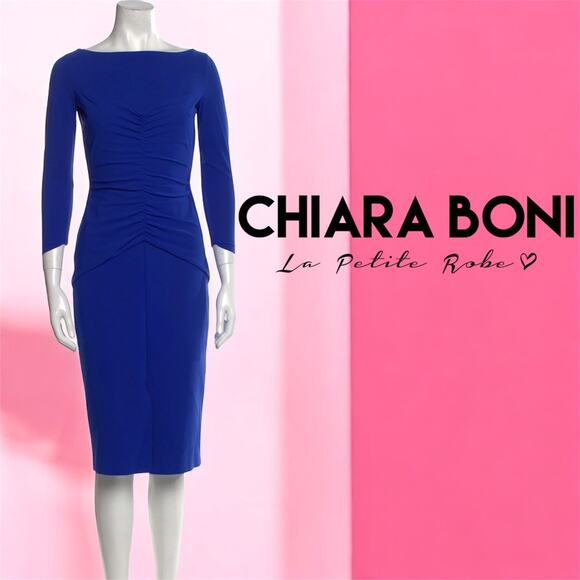 CHIARA BONI La Petite Robe Royal Blue Formal Gown Knee Length Size‎ Women US 16 - Picture 1 of 10